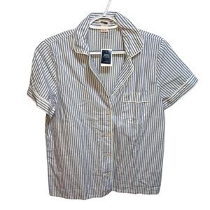 J. Crew Factory Blue White Stripe Pajama Top Pocket Button Down Collared Small